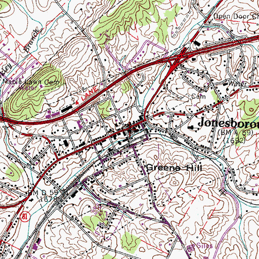 Topographic Map of Washington County Courthouse, TN