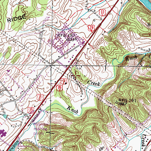 Topographic Map of Wayfield, TN