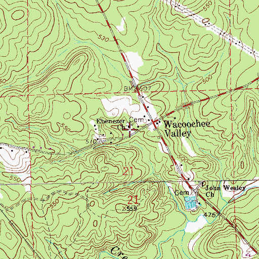 Topographic Map of Ebenezer Church, AL