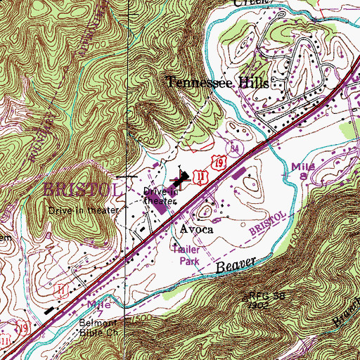 Topographic Map of Avoca Elementary School, TN