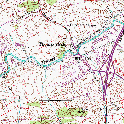 Topographic Map of Avoca Volunteer Fire Department, TN