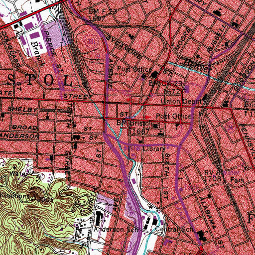 Topographic Map of Bristol City Hall, TN