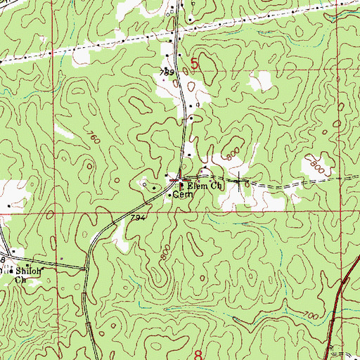 Topographic Map of Elem Church, AL
