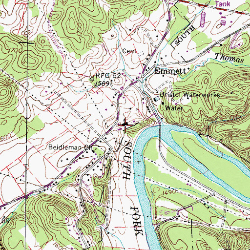 Topographic Map of Emmett Elementary School, TN