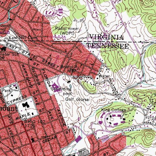 Topographic Map of Bristol Tennessee Fire Department Station 2, TN