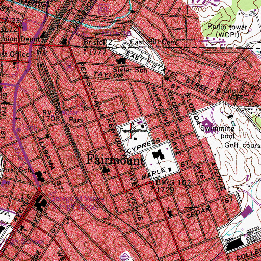 Topographic Map of Parker Park, TN