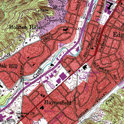 Topographic Map of Parkway Plaza Shopping Center, TN