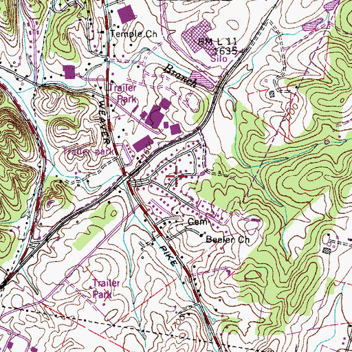 Topographic Map of Ridgedale, TN