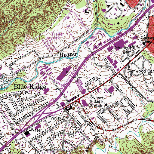 Topographic Map of Southgate Crossing Shopping Center, TN