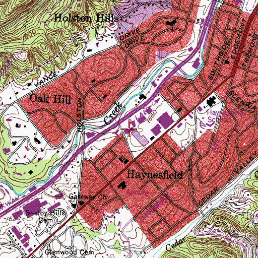 Topographic Map of Southside Shopping Center, TN