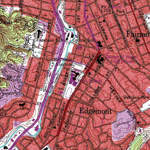 Topographic Map of Tennessee High School, TN