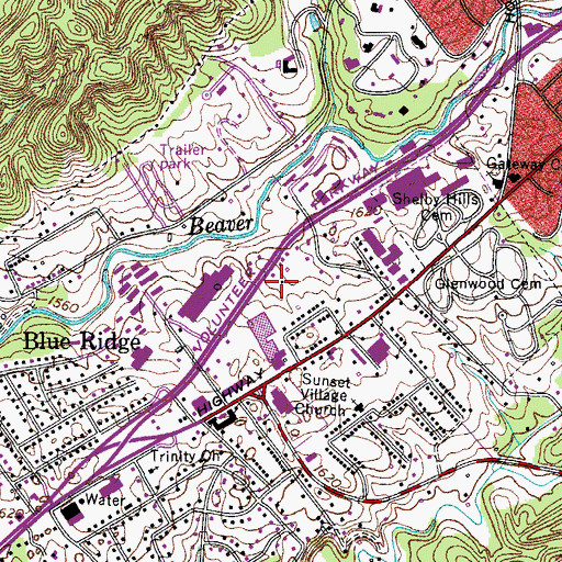 Topographic Map of Volunteer Plaza Shopping Center, TN