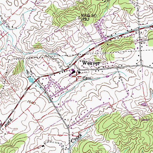 Topographic Map of Weaver Cemetery, TN