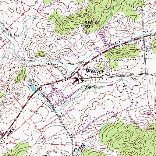 Topographic Map of Weavers Elementary School, TN