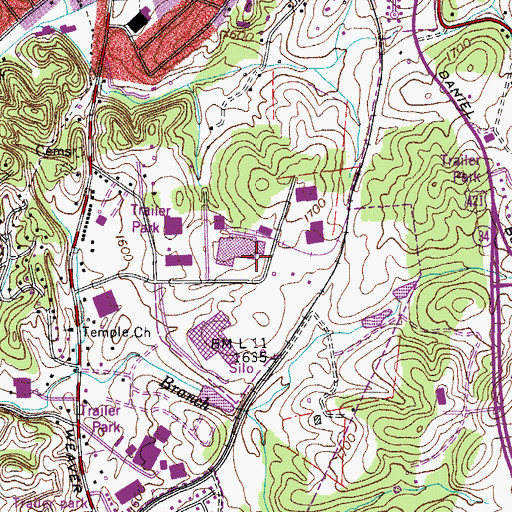 Topographic Map of Weaver Pike Industrial Park, TN