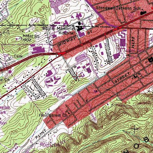 Topographic Map of West Ridge, TN