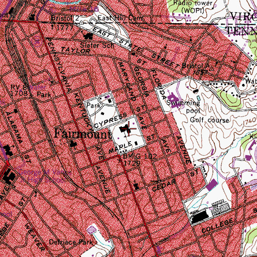 Topographic Map of Fairmount Elementary School, TN