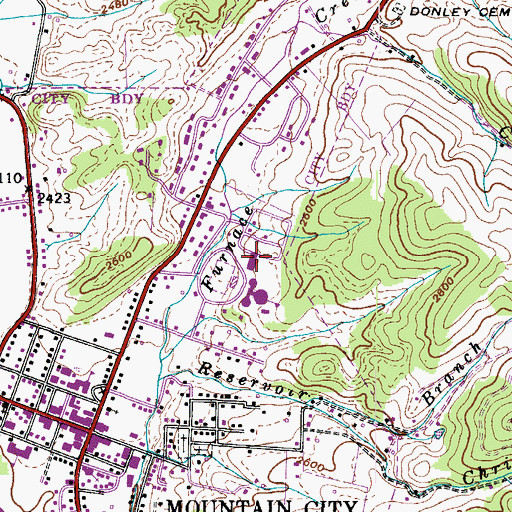 Topographic Map of Johnson County Comprehensive Vocational School, TN