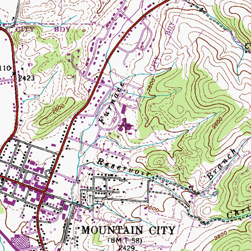 Topographic Map of Johnson County High School, TN