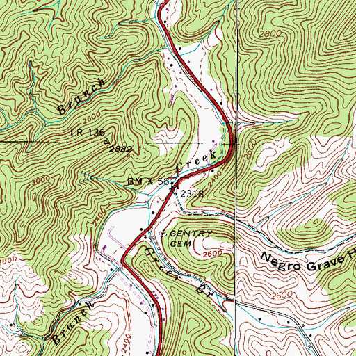 Topographic Map of Lick Branch, TN