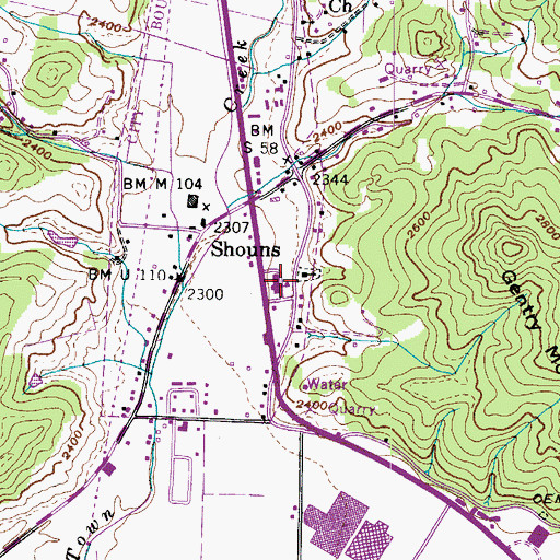 Topographic Map of Shouns Elementary School, TN