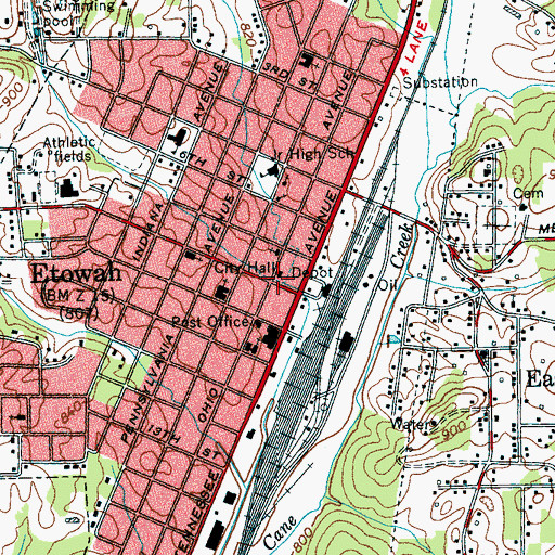 Topographic Map of Etowah City Hall, TN