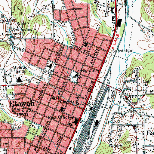 Topographic Map of Etowah Junior High School, TN