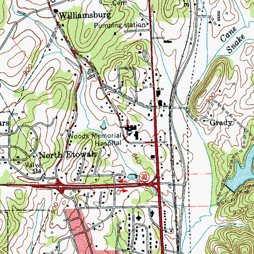 Topographic Map of North Etowah School (historical), TN