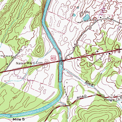 Topographic Map of Barns Ferry (historical), TN