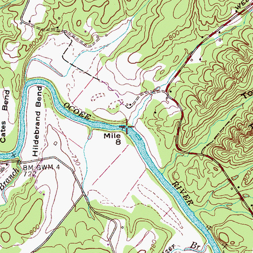 Topographic Map of Helderbrand Ford, TN