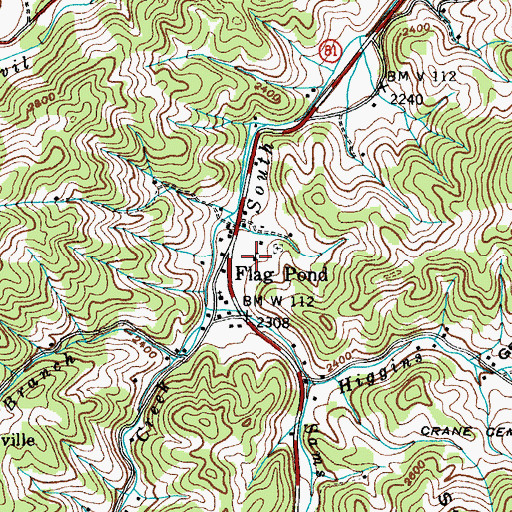 Topographic Map of Flag Pond Elementary School, TN