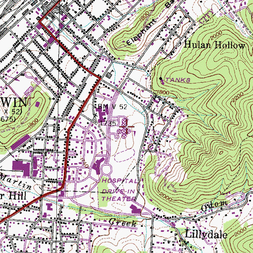 Topographic Map of Unicoi County High School, TN