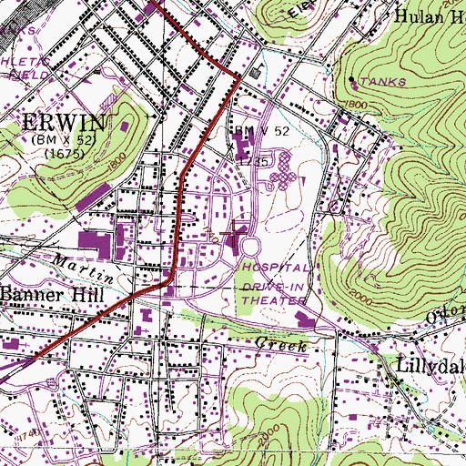 Topographic Map of Unicoi County Memorial Hospital, TN