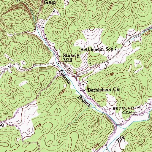 Topographic Map of Bethlehem, TN