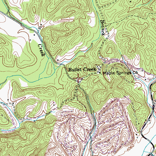 Topographic Map of Bullet Creek School (historical), TN