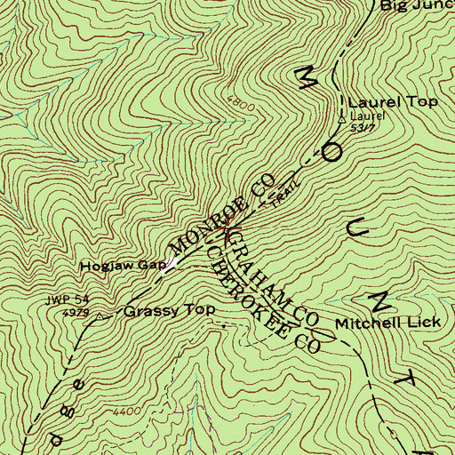 Topographic Map of County Corners, TN