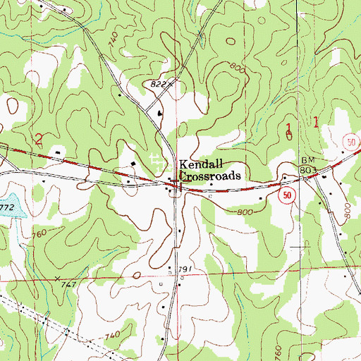 Topographic Map of Kendall Crossroads, AL