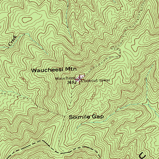 Topographic Map of Wauchessi Fire Tower, TN