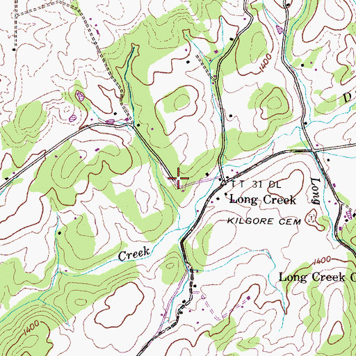 Topographic Map of Long Creek School (historical), TN