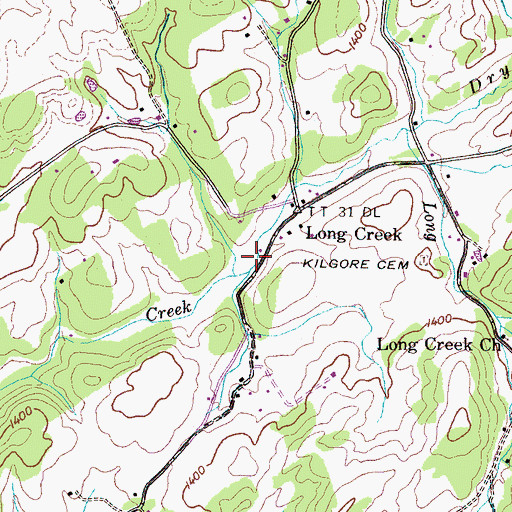 Topographic Map of Long Creek Mill (historical), TN