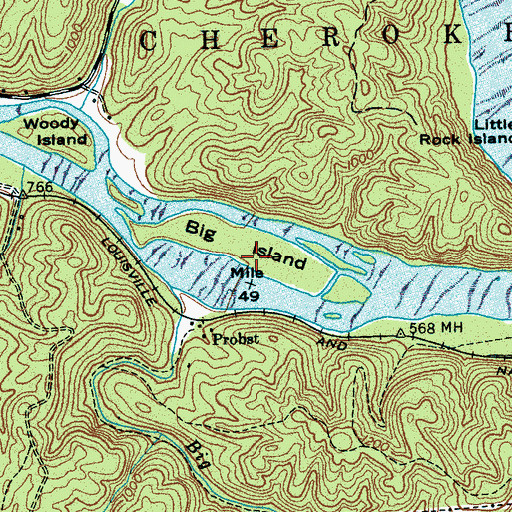 Topographic Map of Hiwassee State Scenic River, TN