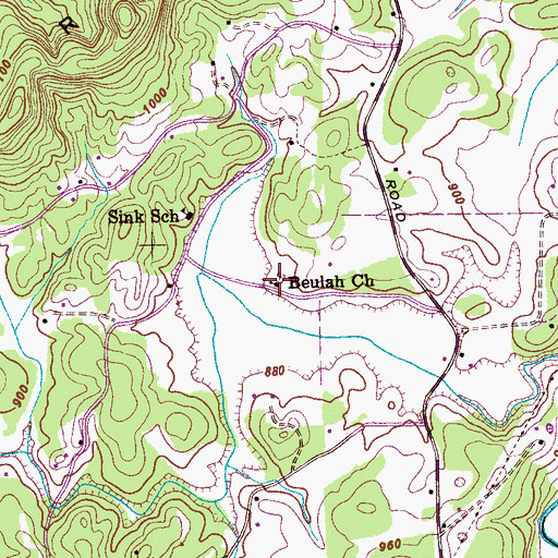Topographic Map of Beulah Cemetery, TN