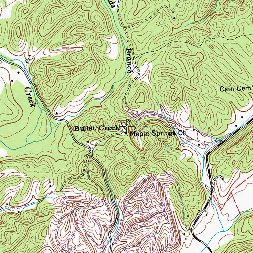 Topographic Map of Bullet Creek Cemetery, TN