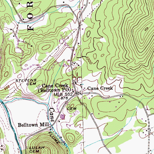 Topographic Map of Cane Creek Cemetery, TN