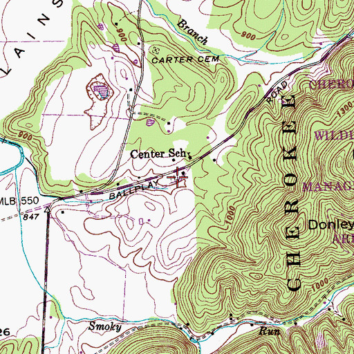 Topographic Map of Center Cemetery, TN