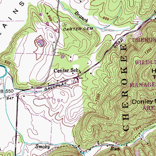 Topographic Map of Center Presbyterian Church, TN