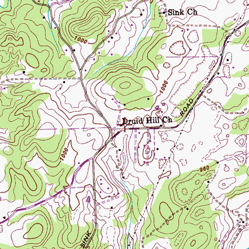 Topographic Map of Druid Hill Cemetery, TN