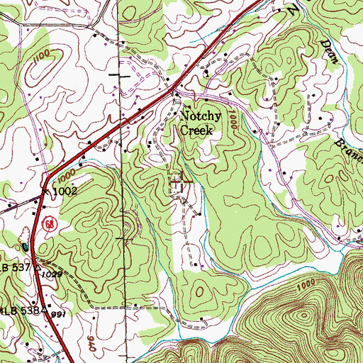 Topographic Map of Notchey Creek Cemetery, TN