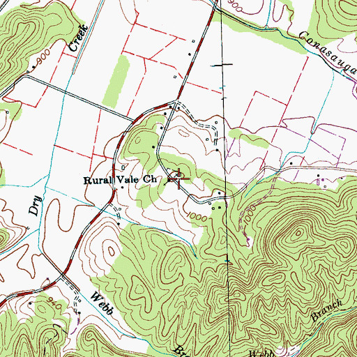 Topographic Map of Rural Vale Cemetery, TN