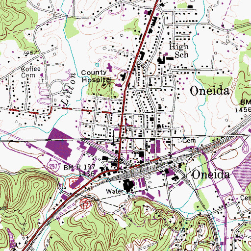 Topographic Map of Oneida First Baptist Church, TN